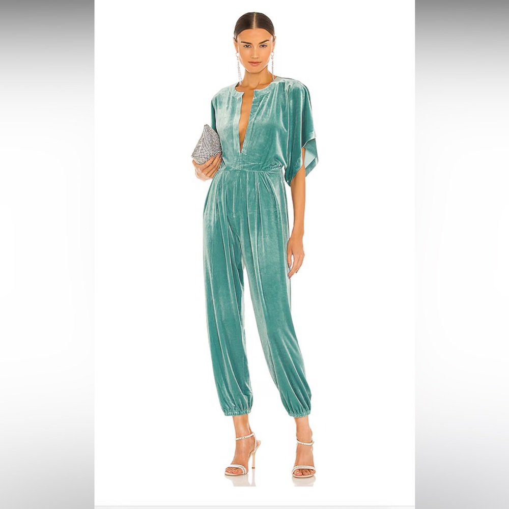 Norma Kamali Teal Velvet Jumpsuit